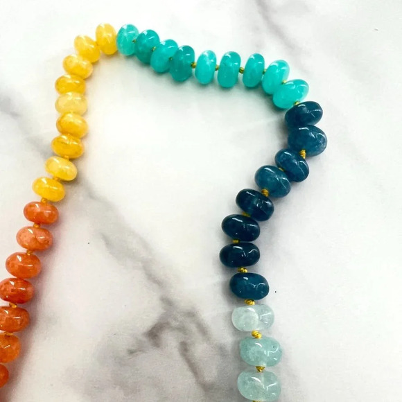 Rainbow Gemstone Silk Knotted Necklace Gold Filled Carabiner Clasp Charm… - Picture 9 of 10